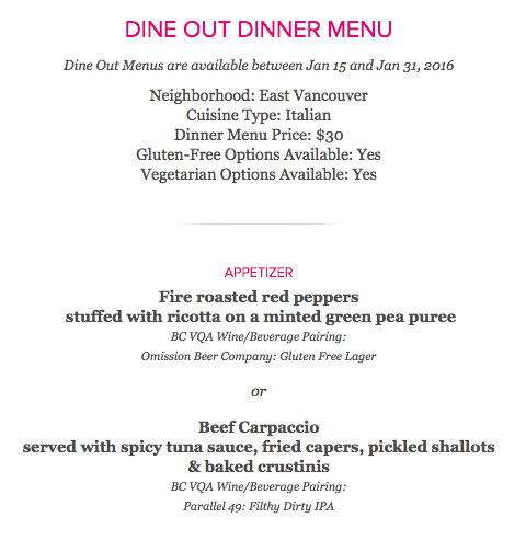 Nonna's Table - Dine Out Menu